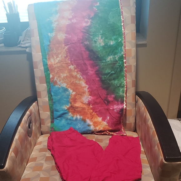 Other - Tie Dyed Cotton Dupatta and Hot Pink Elastic Waist Pants Set EU 40 US M